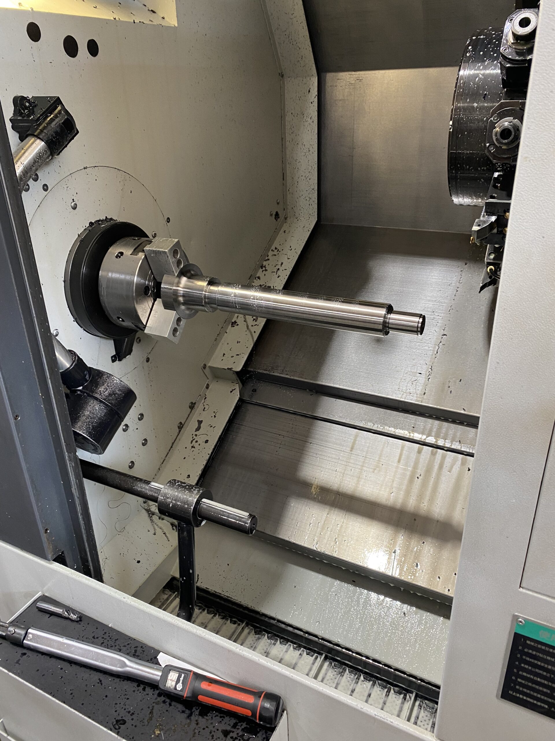 A machine that is in the process of machining.